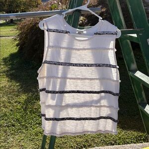 Sleeveless White and Black Striped Top